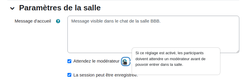 Paramètres de la salle