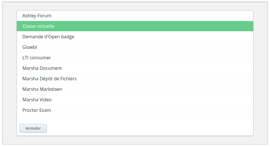 Sélectionner le composant Classe virtuelle